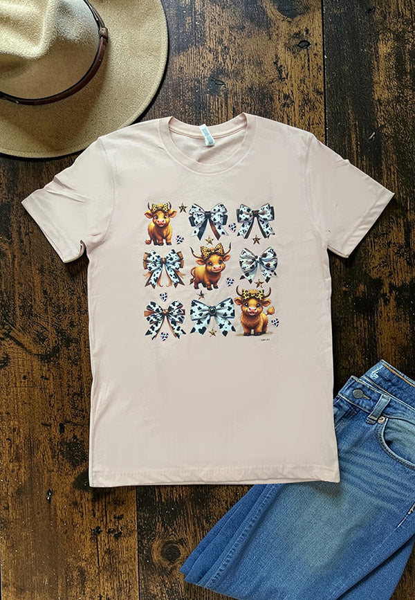BC DTF BOW COWS TEE - PEACH