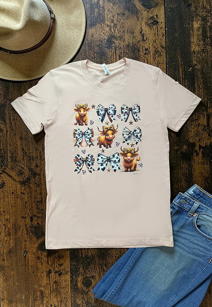 BC DTF BOW COWS TEE - PEACH