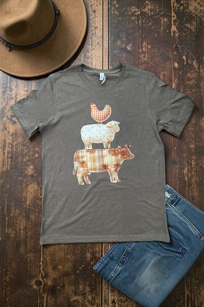 BC DTF QUILT ANIMALS TEE - HEATHER BROWN