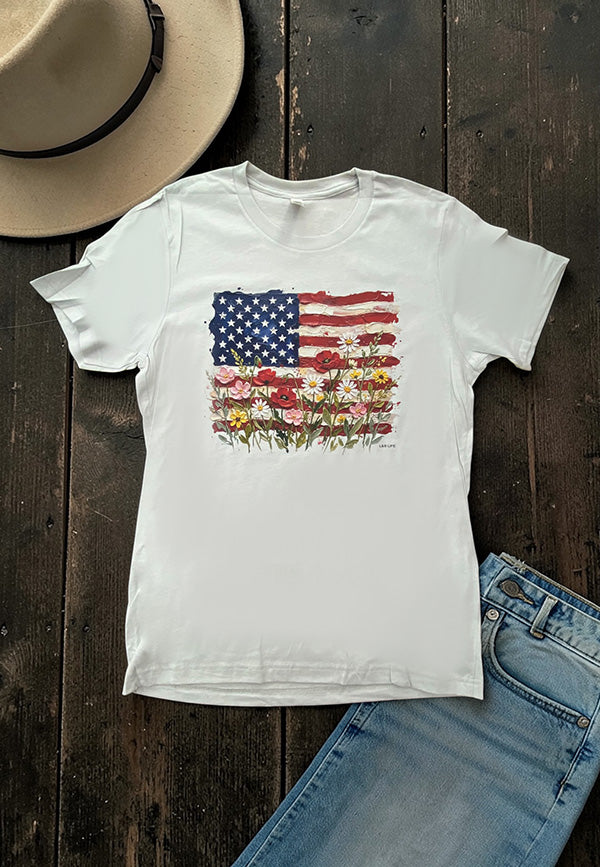 BC DTF FLORAL FLAG TEE - CREAM