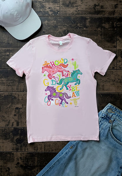 BC DTF COLOR HORSES TEE - PINK