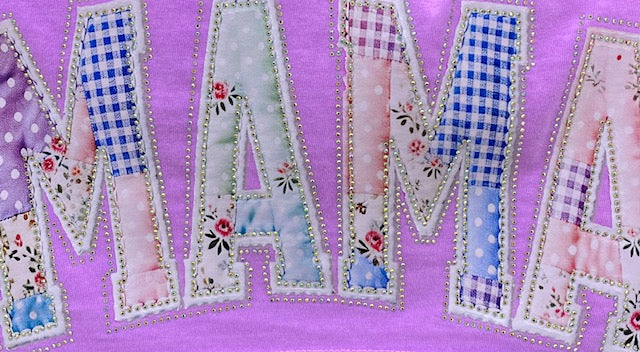Patchwork Mama DTF Transfer with Rhinestones