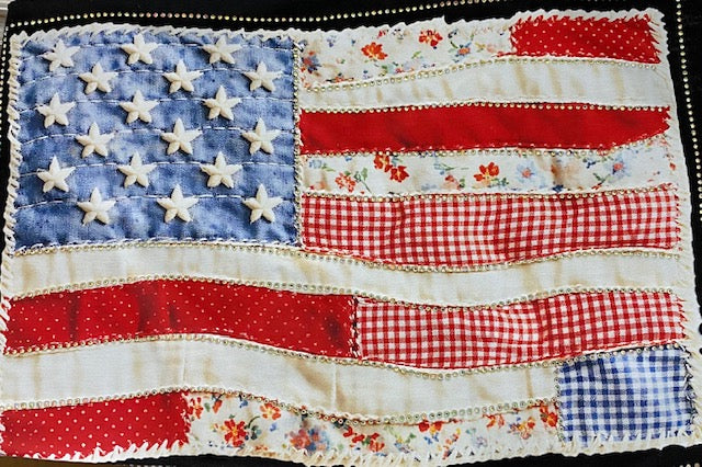 “Patchwork Americana Flag” DTF Transfer with Rhinestones