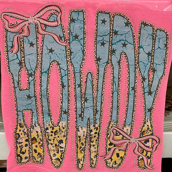 “Howdy Bow Leopard Patchwork” DTF Transfer with Rhinestones