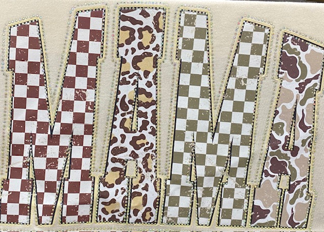 “Patchwork Mama Checker DTF Transfer with Rhinestones