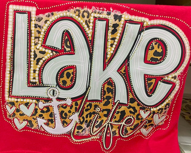 “Lake Life Leopard Anchor” DTF Transfer with Rhinestones