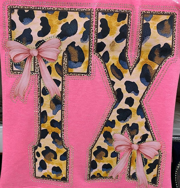 “Leopard TEX Bow” DTF Transfer with Rhinestones