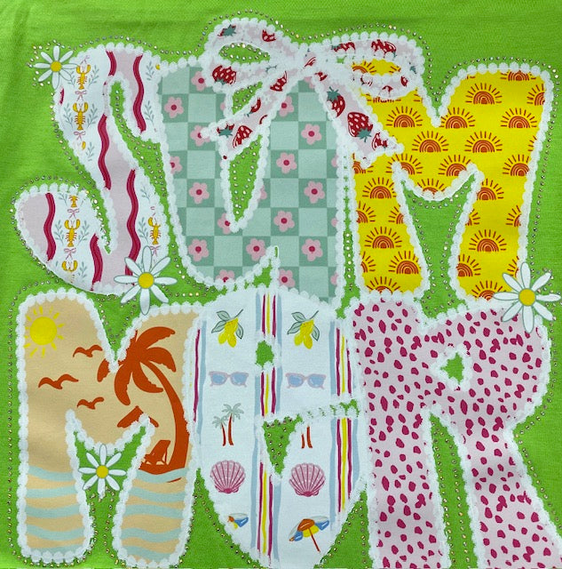 “Summer Patchwork Lettering” DTF Transfer with Rhinestones