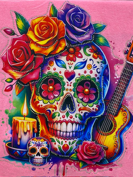 Sugar Skull Rose DTF Transfer with Rhinestones