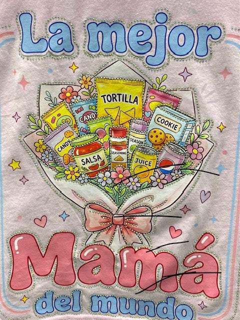 La Mejor Mamá del Mundo” DTF Transfer with Rhinestones