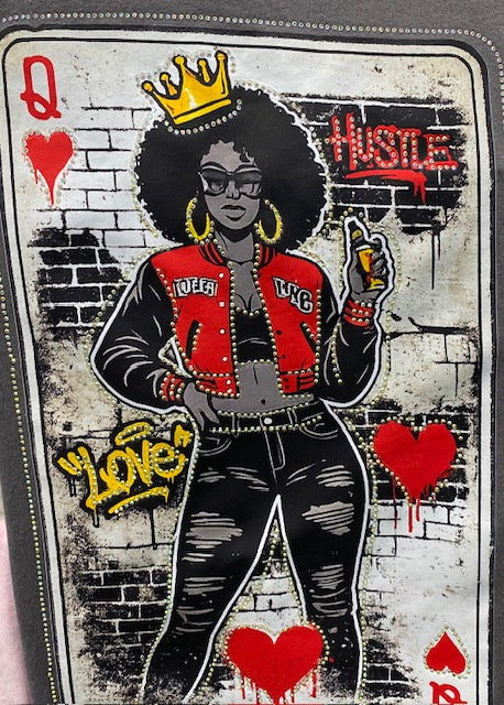 “Hustle Queen” DTF Transfer with Rhinestones