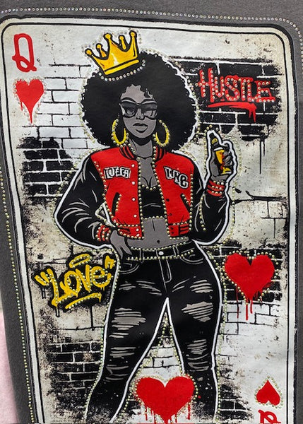 “Hustle Queen” DTF Transfer with Rhinestones