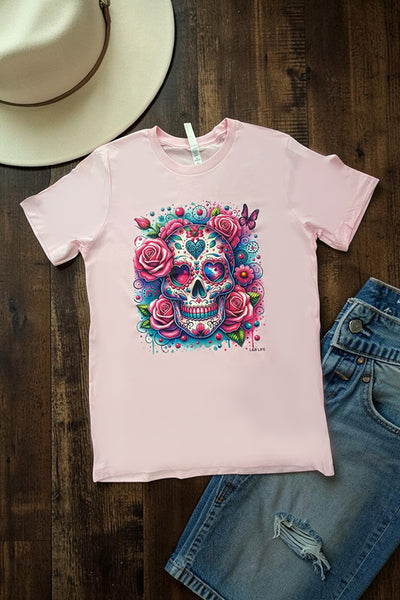 BC DTF ROSE SKULL TEE - PINK