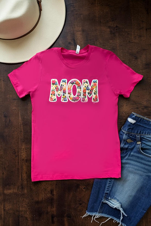 BC DTF MOM FLOWERS TEE -FUSHIA