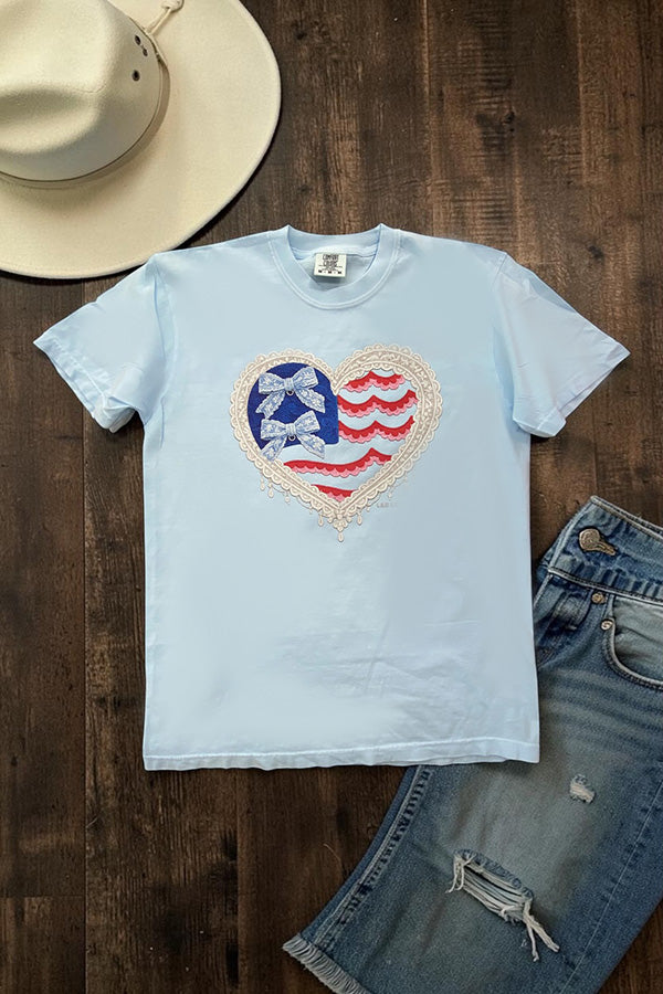 CC DTF FLAG HEART TEE - CHAMBRAY