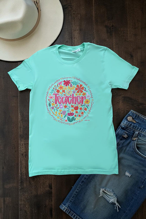 BC DTF FLORAL TEACHER TEE - MINT