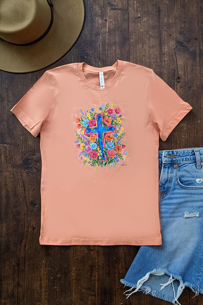 BC DTF WATERCOLOR CROSS TEE - SUNSET