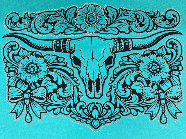 Western Floral Longhorn Rhinestone DTF Transfer