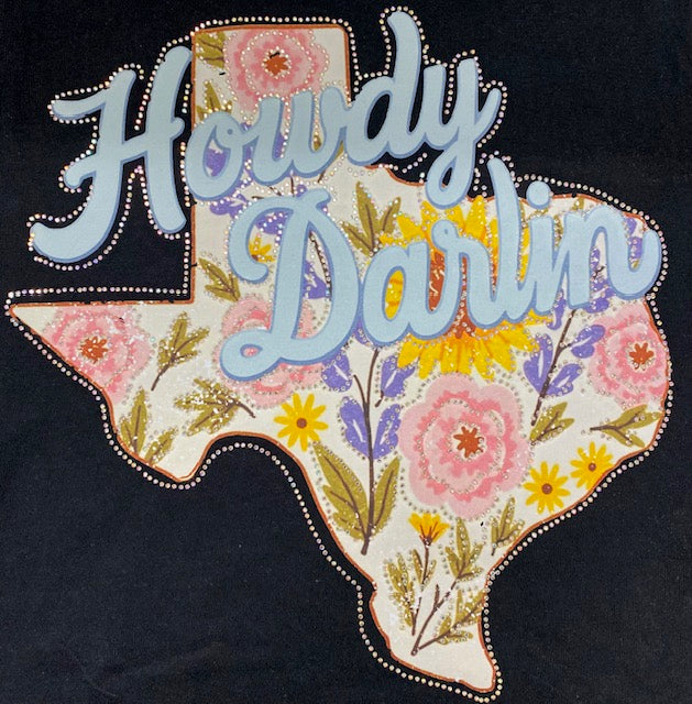 Howdy Darlin' Texas Floral DTF Transfer with Rhinestones