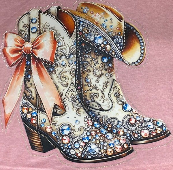 Rhinestone Western Boots Cowgirl Hat DTF Transfer with Rhinestones