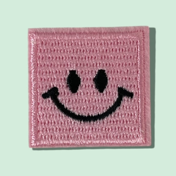 PINK SQUARE SMILEY HAT PATCH