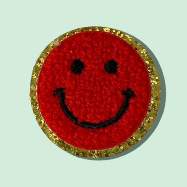 RED SMILEY FACE HAT PATCH