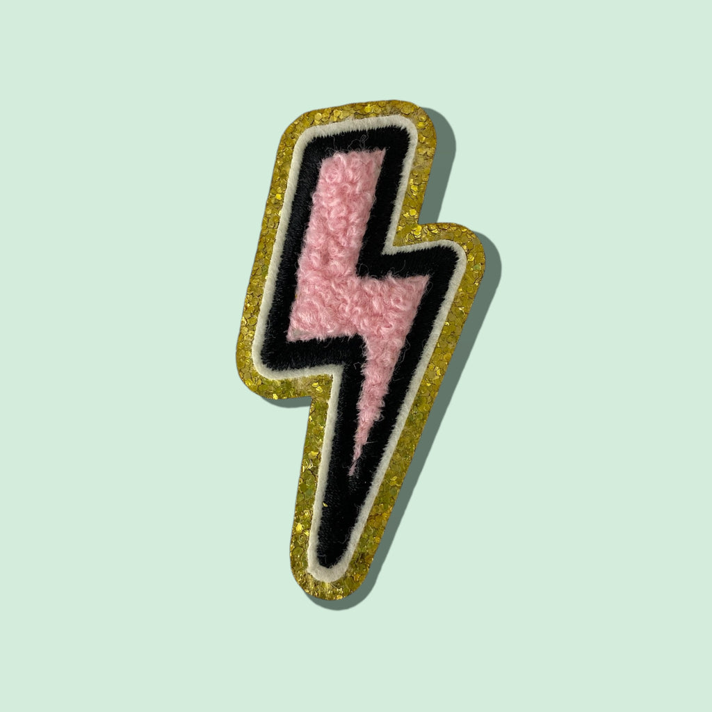 GOLD PINK BOLT HAT PATCH