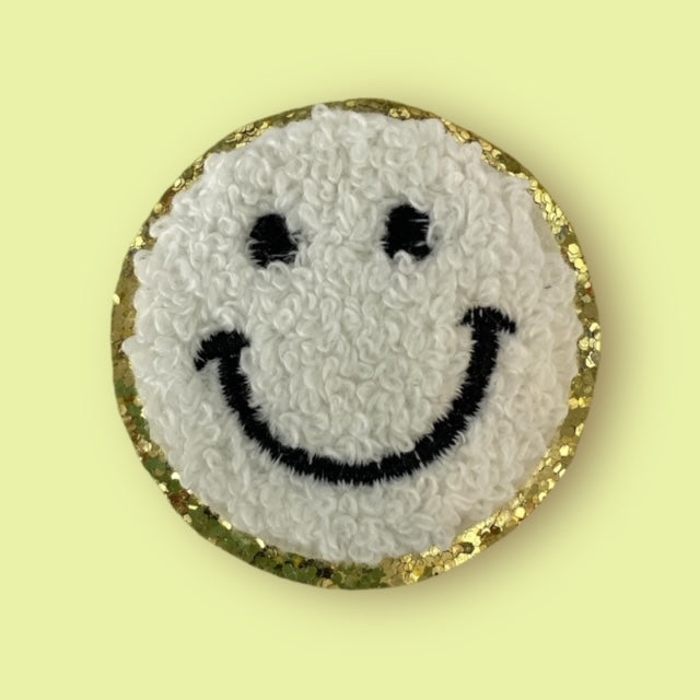 WHITE SMILEY HAT PATCH