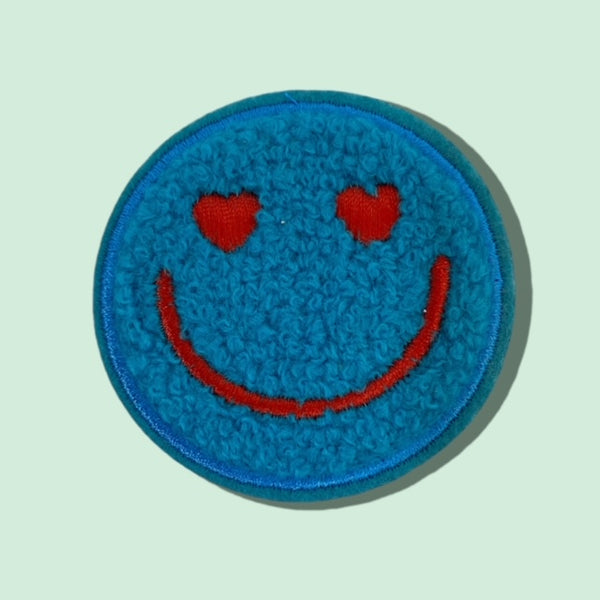 HEART EYES BLUE SMILEY HAT PATCH