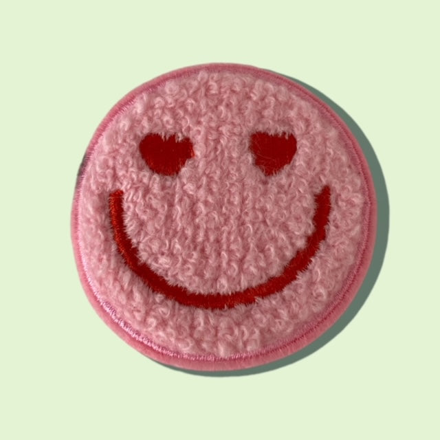 HEART EYES PINK SMILEY HAT PATCH