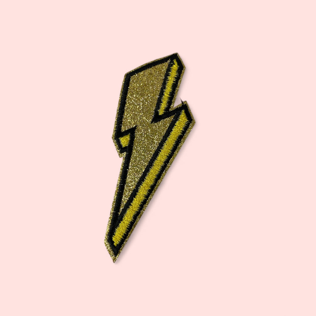 GOLD GLITTER LIGHTING BOLT HAT PATCH