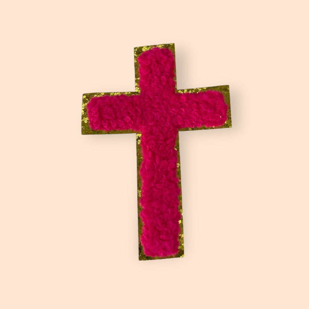 HOT PINK /GOLD CROSS HAT PATCH