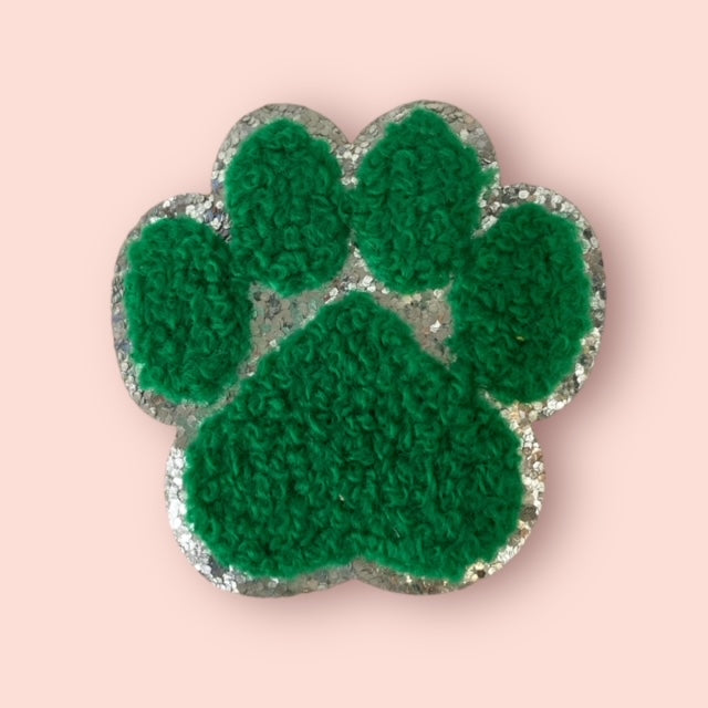 GREEN/SILVER PAW CROSS HAT PATCH