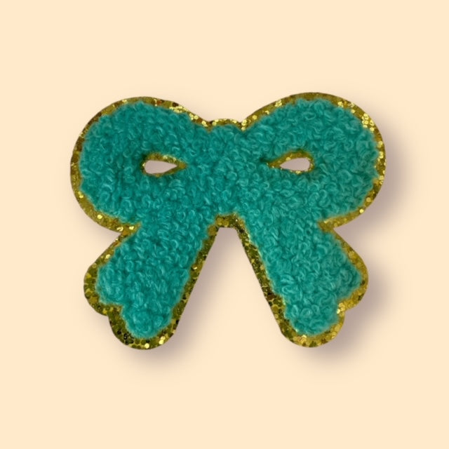 TEAL/GOLD BOW HAT PATCH