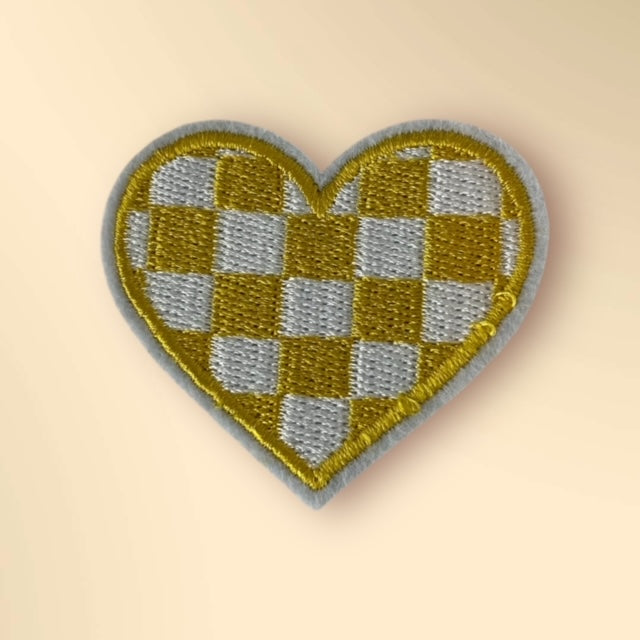 YELLOW CHECKER HEART HAT PATCH