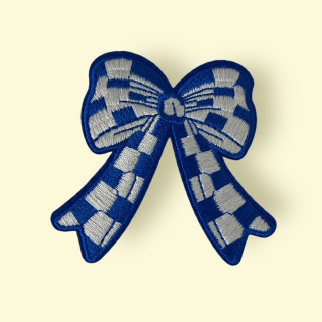 BLUE CHECKER BOW HAT PATCH