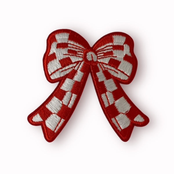 RED CHECKER BOW HAT PATCH