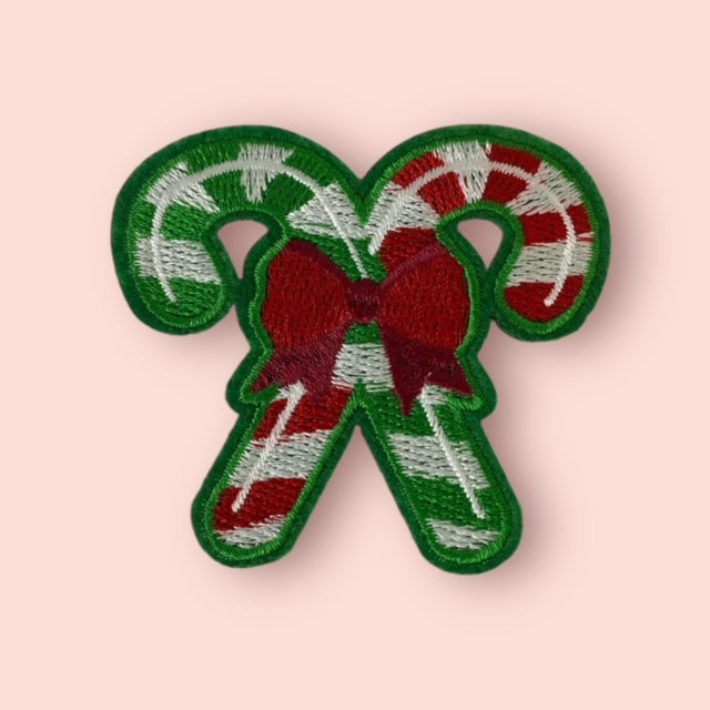 RED/GREEN BOW CANDY CANES HAT PATCH