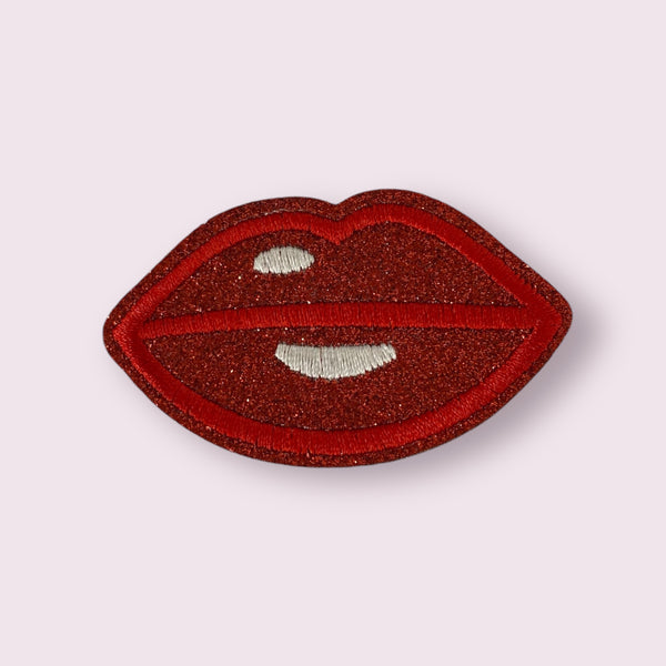 RED GLITTER LIPS HAT PATCH