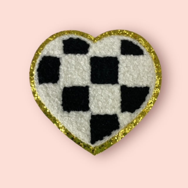 GOLD BLACK CHECKER HEART HAT PATCH