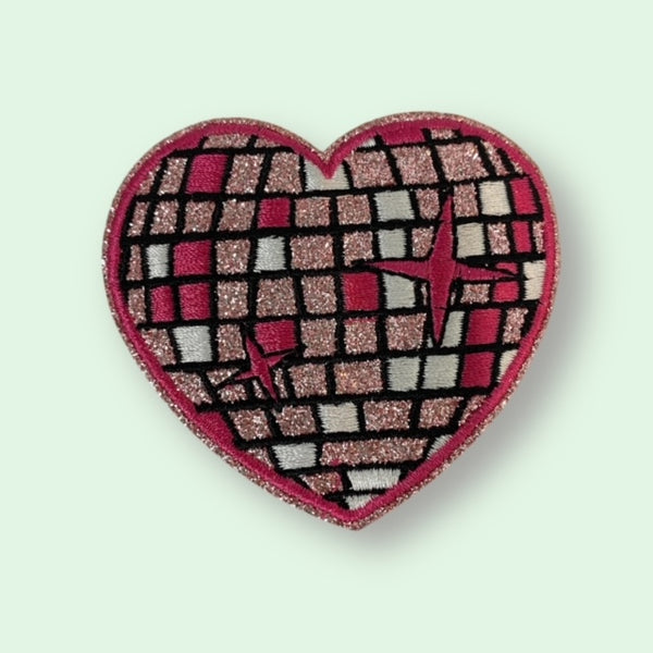 PINK DISCO HEART HAT PATCH