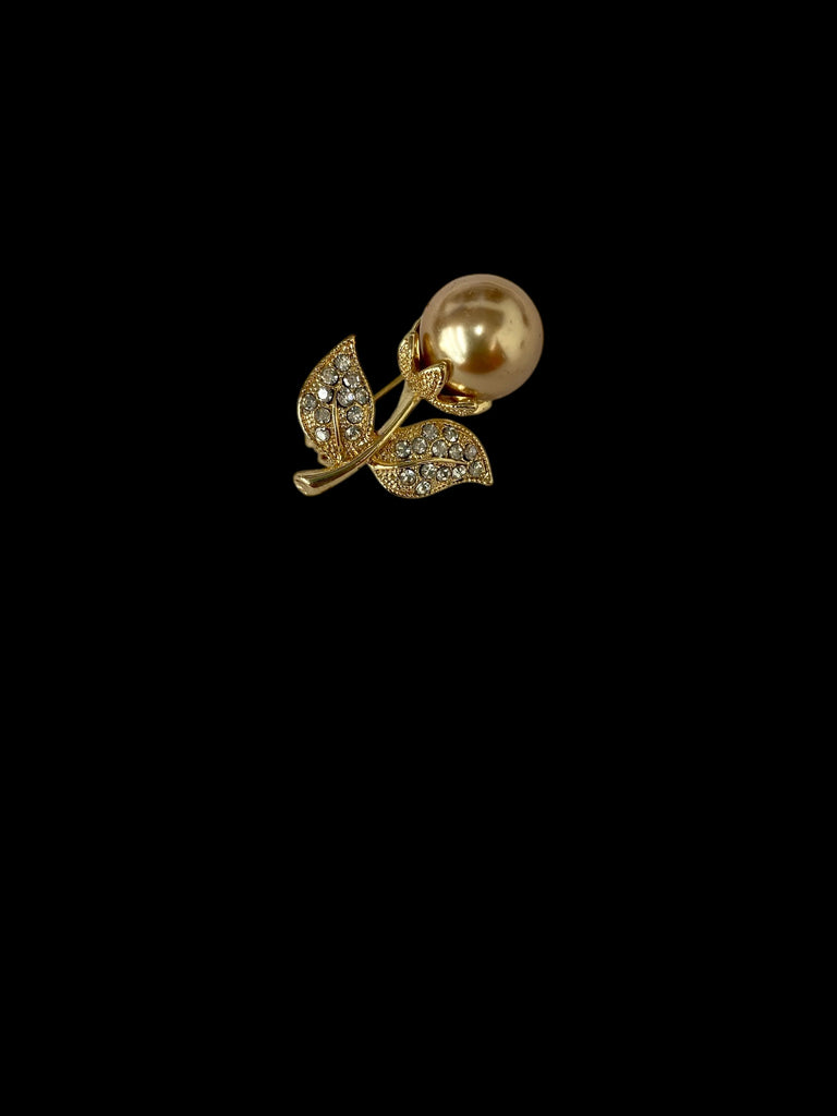 GOLD PERAL FLOWER HAT BROOCH