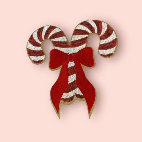 RED CANDY CANE BOW BIG PATCH