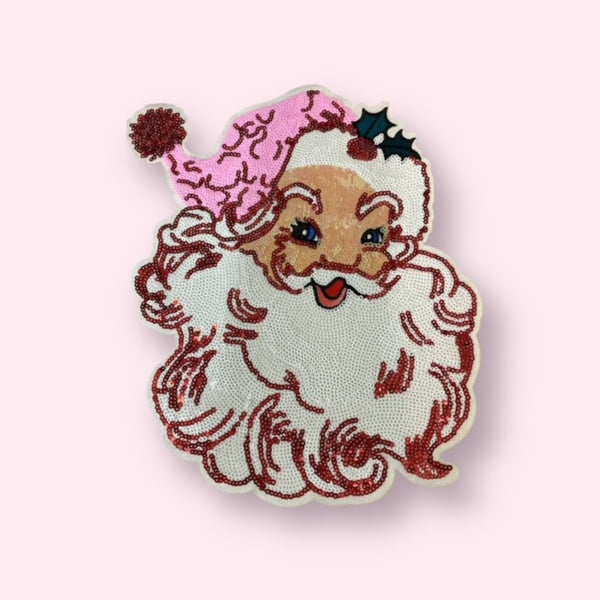 PINK HAT HOLLY SANTA BIG PATCH