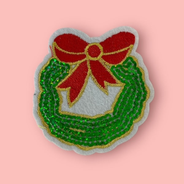 RED BOW WREATH HAT PATCH