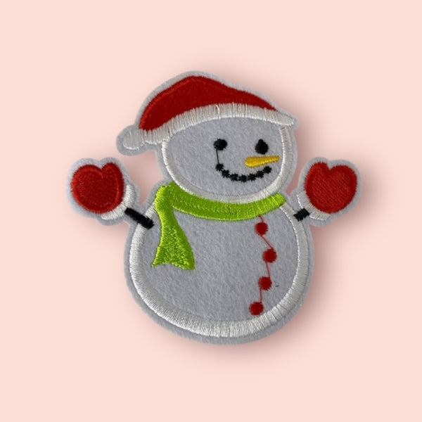 GREEN SCARF SNOWMAN HAT PATCH