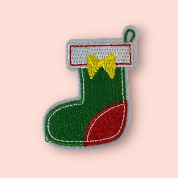 GREEN YELLOW BOW STOCKING HAT PATCH