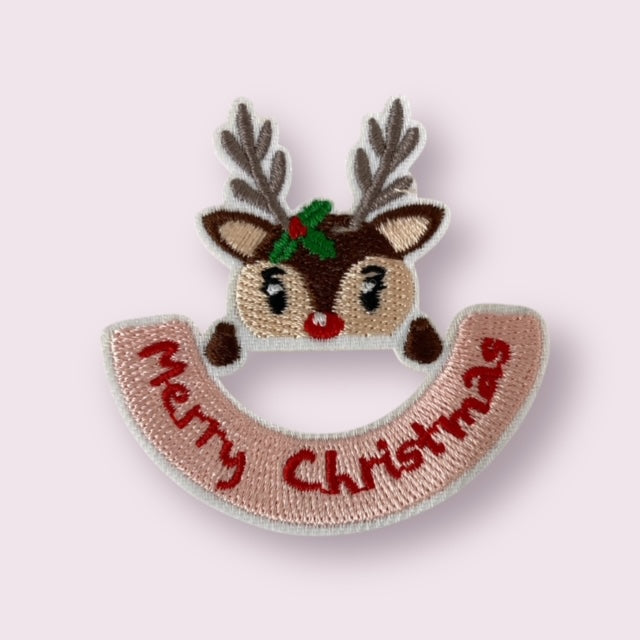 MERRY CHRISTMAS DEER HAT PATCH