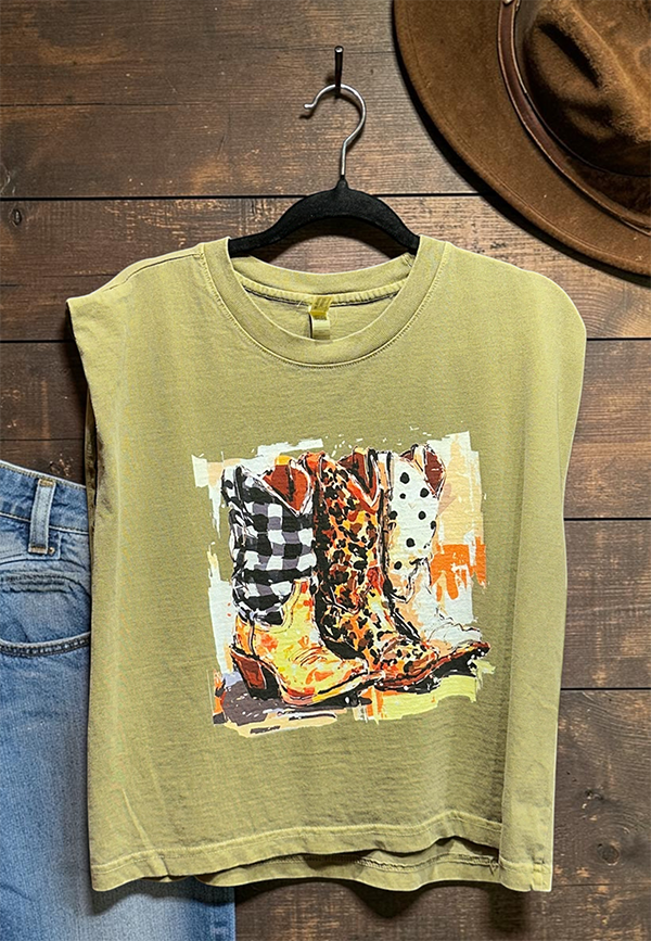 AA DTF CROP 3 BOOTS TEE - OLIVE