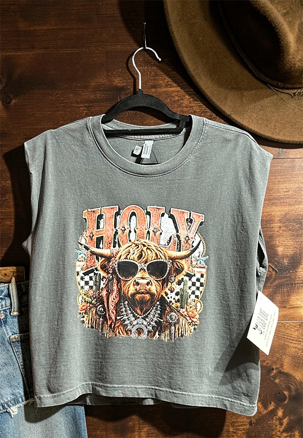 AA DTF CROP HOLY COW TEE   - PEPPER